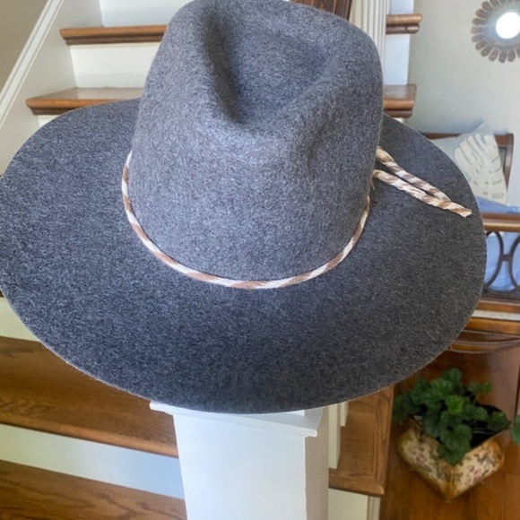 Anthropologie Grey Feather Trimmed Rancher Hat - Picture 4 of 9